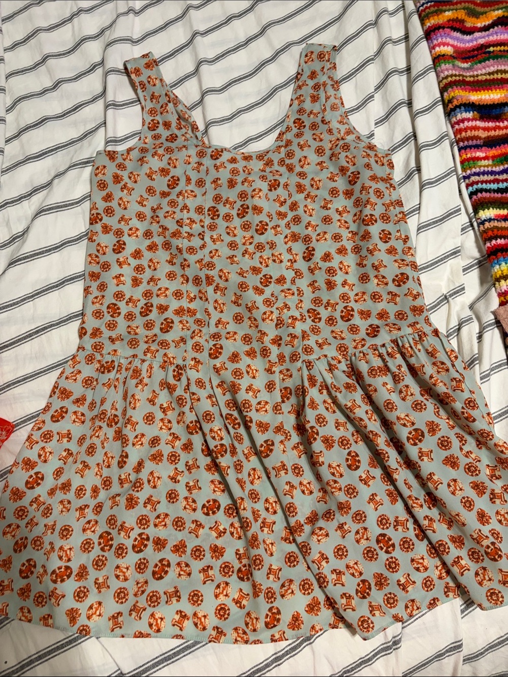 BCBGeneration Blue Sundress with Rust Floral Print